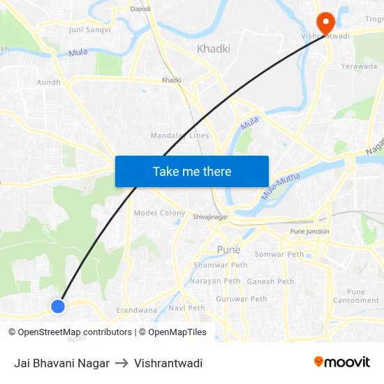Jai Bhavani Nagar to Vishrantwadi map
