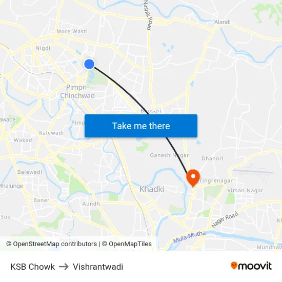 KSB Chowk to Vishrantwadi map