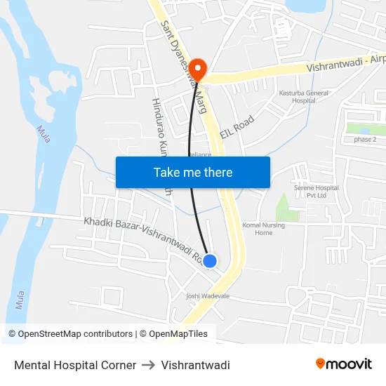 Mental Hospital Corner to Vishrantwadi map