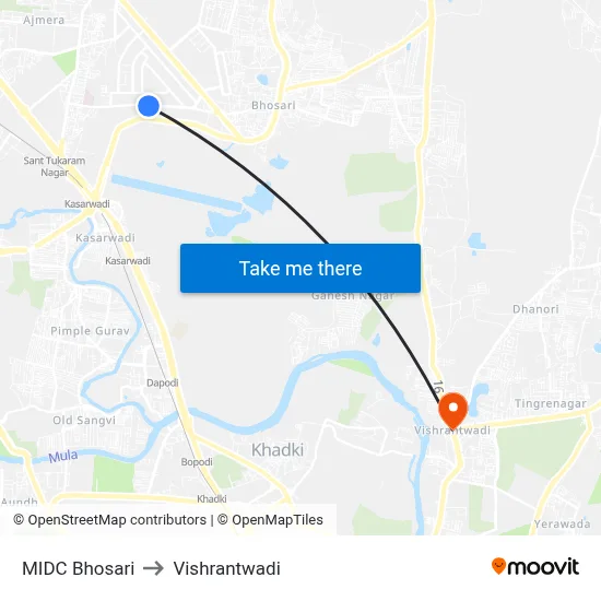 MIDC Bhosari to Vishrantwadi map