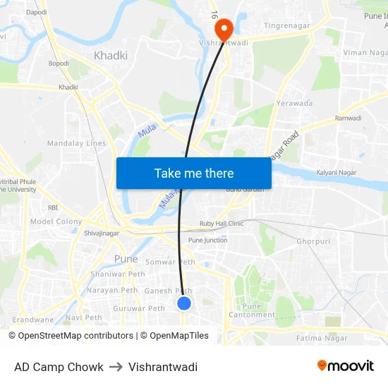 AD Camp Chowk to Vishrantwadi map