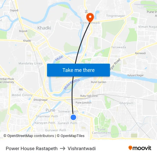 Power House Rastapeth to Vishrantwadi map