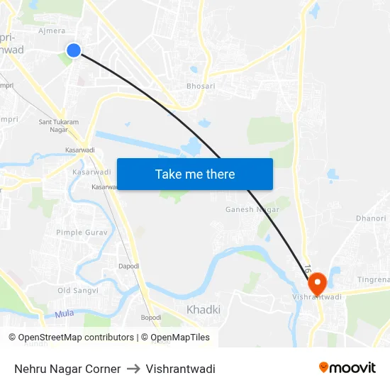 Nehru Nagar Corner to Vishrantwadi map