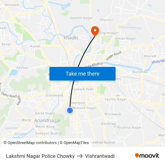 Lakshmi Nagar Police Chowky to Vishrantwadi map