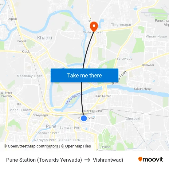 Pune Station (Towards Yerwada) to Vishrantwadi map