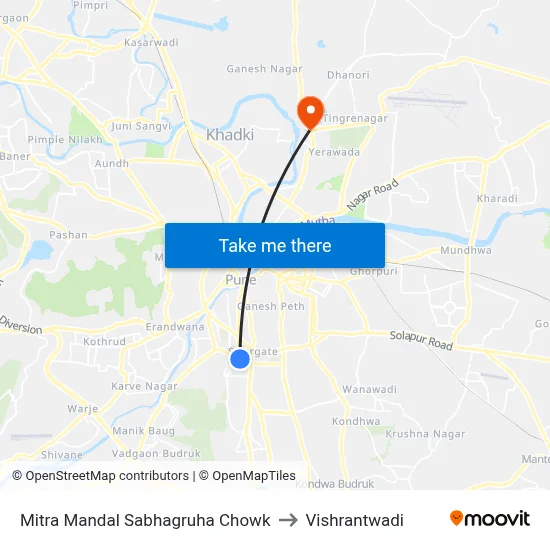 Mitra Mandal Sabhagruha Chowk to Vishrantwadi map