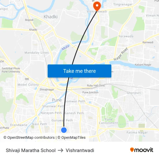 Shivaji Maratha School to Vishrantwadi map