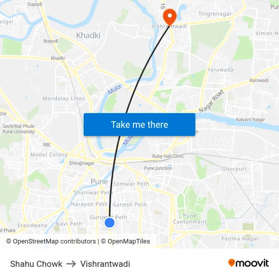 Shahu Chowk to Vishrantwadi map