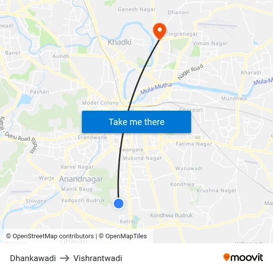 Dhankawadi to Vishrantwadi map
