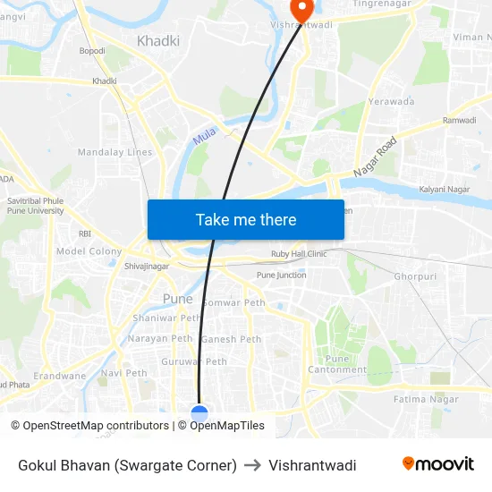 Gokul Bhavan (Swargate Corner) to Vishrantwadi map