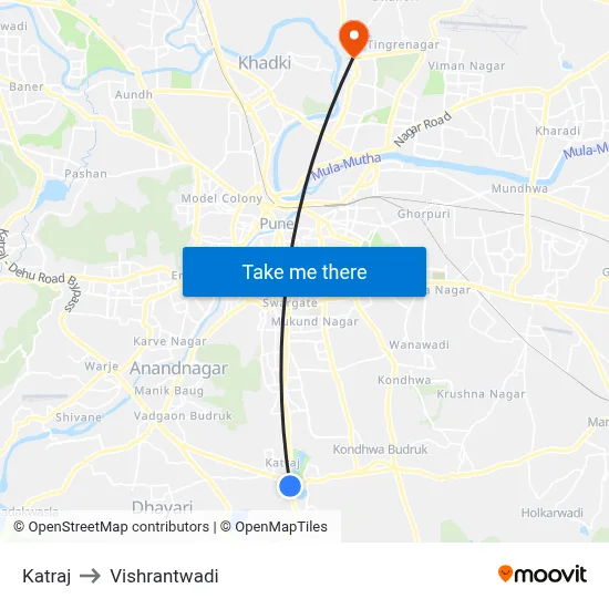 Katraj to Vishrantwadi map