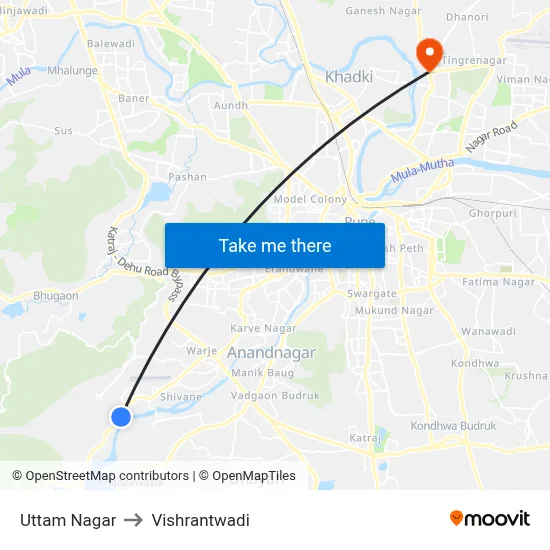 Uttam Nagar to Vishrantwadi map