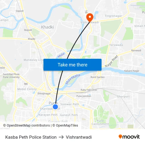 Kasba Peth Police Station to Vishrantwadi map