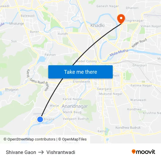 Shivane Gaon to Vishrantwadi map