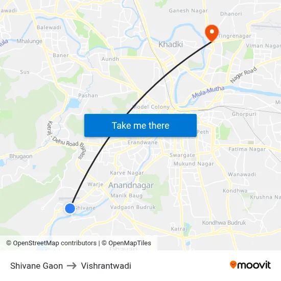 Shivane Gaon to Vishrantwadi map