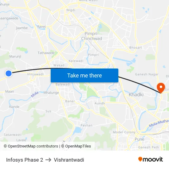 Infosys Phase 2 to Vishrantwadi map