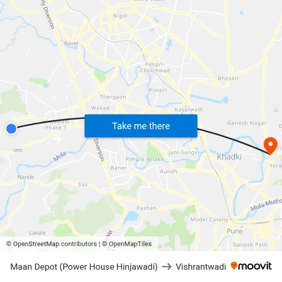 Maan Depot (Power House Hinjawadi) to Vishrantwadi map