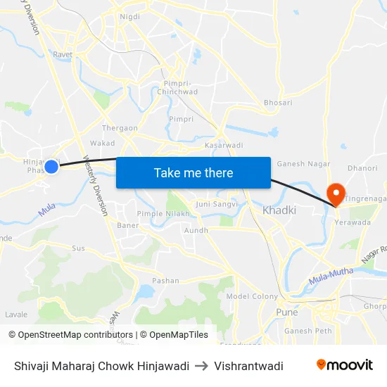 Shivaji Maharaj Chowk Hinjawadi to Vishrantwadi map
