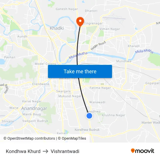Kondhwa Khurd to Vishrantwadi map