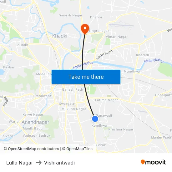 Lulla Nagar to Vishrantwadi map