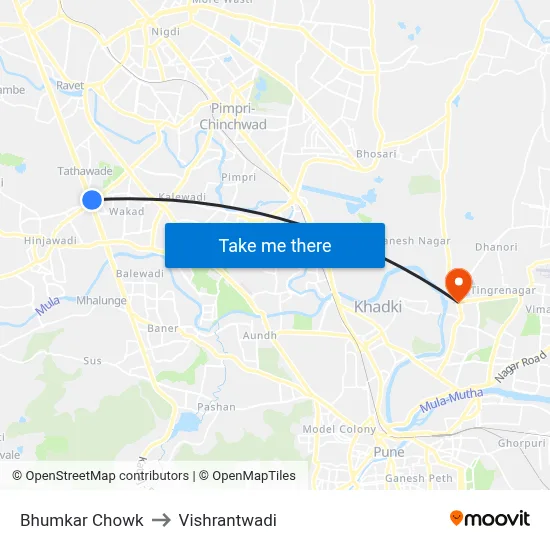 Bhumkar Chowk to Vishrantwadi map