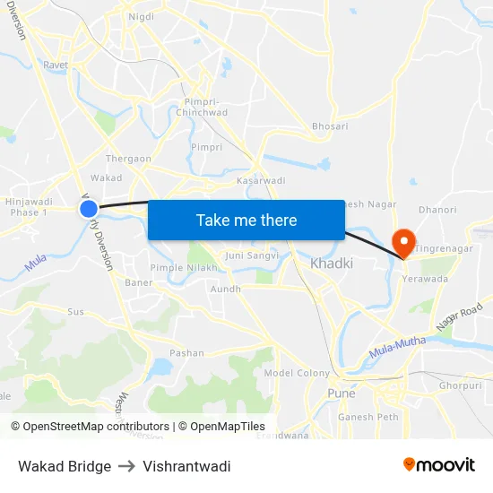Wakad Bridge to Vishrantwadi map