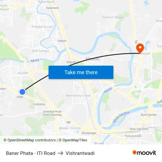 Baner Phata - ITI Road to Vishrantwadi map