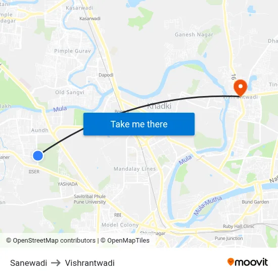 Sanewadi to Vishrantwadi map