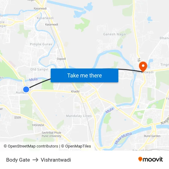 Body Gate to Vishrantwadi map