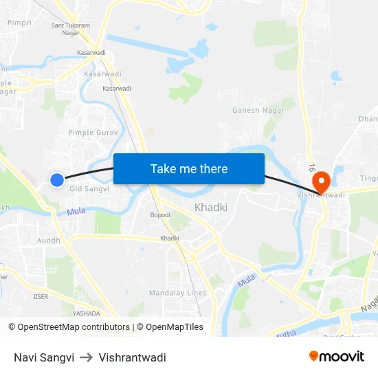 Navi Sangvi to Vishrantwadi map