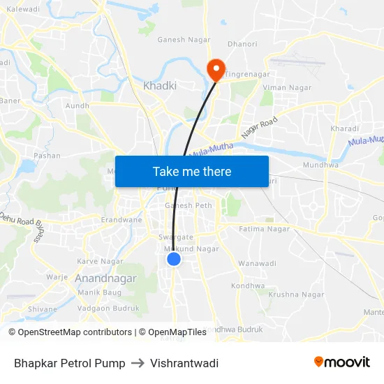 Bhapkar Petrol Pump to Vishrantwadi map