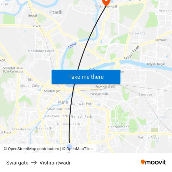 Swargate to Vishrantwadi map