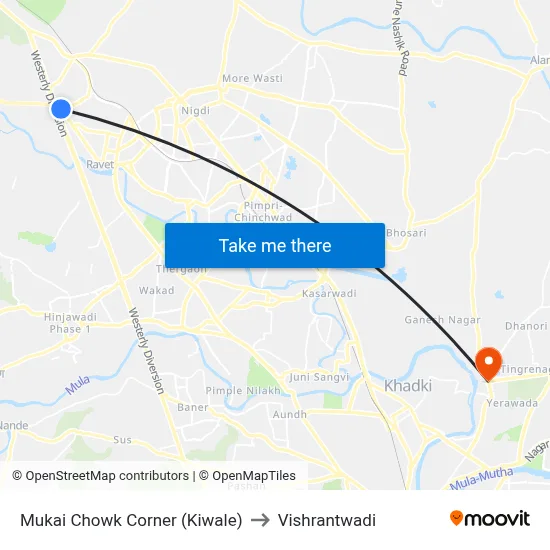 Mukai Chowk Corner (Kiwale) to Vishrantwadi map