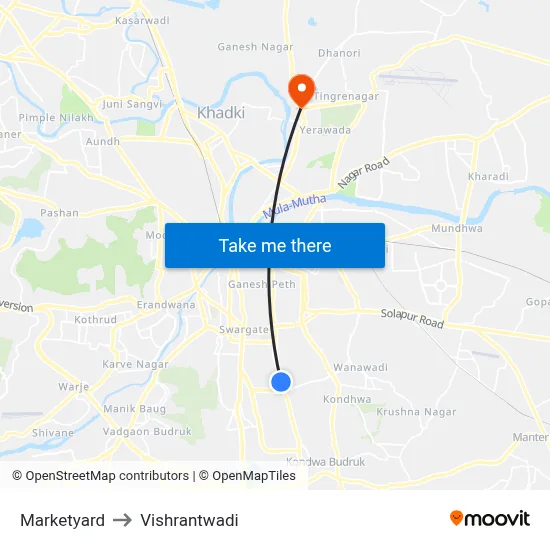Marketyard to Vishrantwadi map