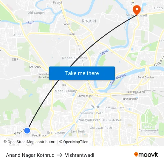 Anand Nagar Kothrud to Vishrantwadi map