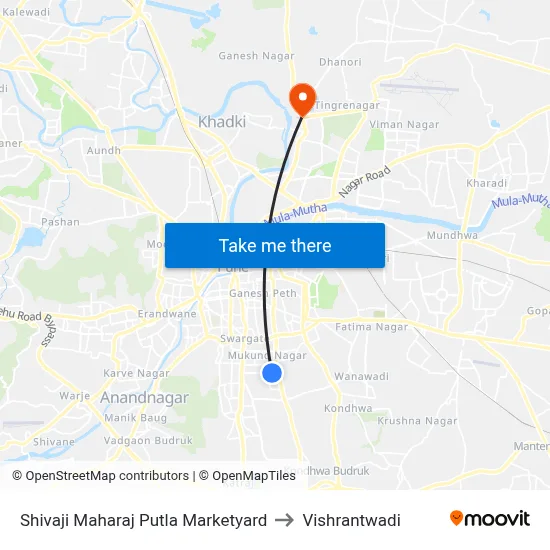 Shivaji Maharaj Putla Marketyard to Vishrantwadi map