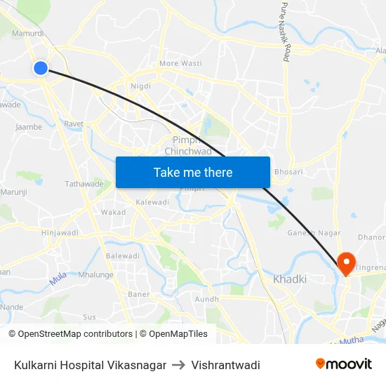 Kulkarni Hospital Vikasnagar to Vishrantwadi map