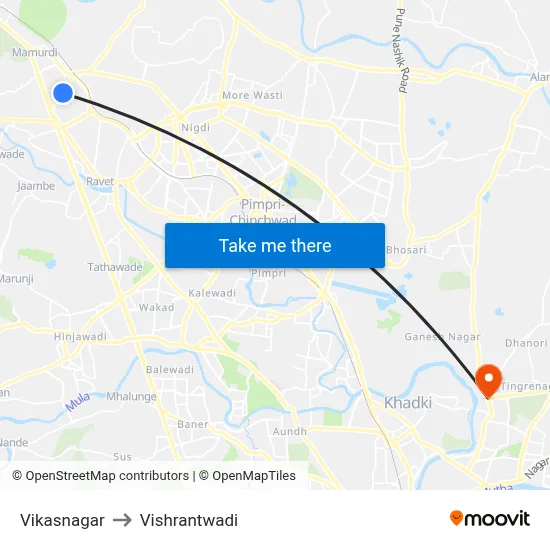 Vikasnagar to Vishrantwadi map
