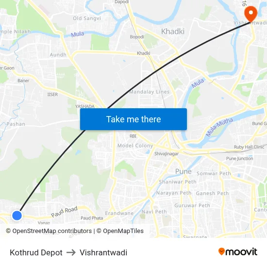 Kothrud Depot to Vishrantwadi map