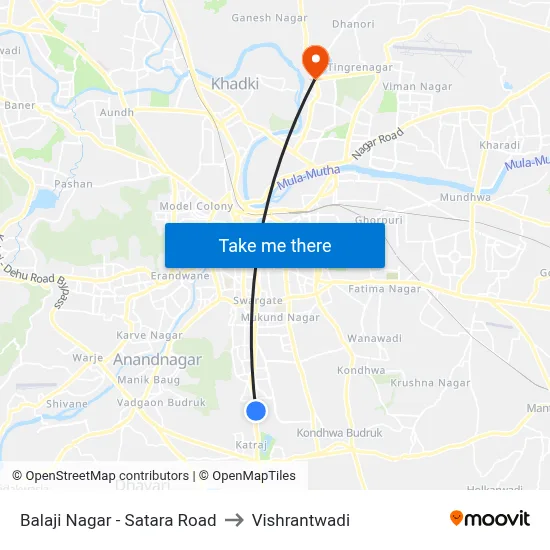 Balaji Nagar - Satara Road to Vishrantwadi map