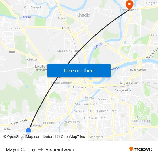Mayur Colony to Vishrantwadi map