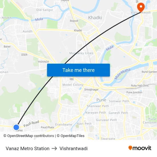 Vanaz Metro Station to Vishrantwadi map