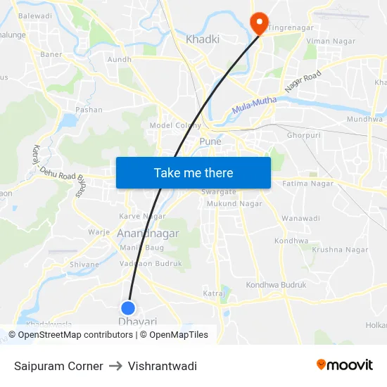 Saipuram Corner to Vishrantwadi map