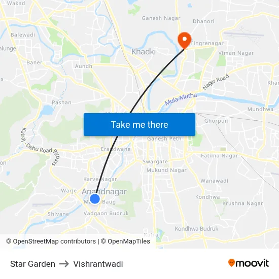 Star Garden to Vishrantwadi map