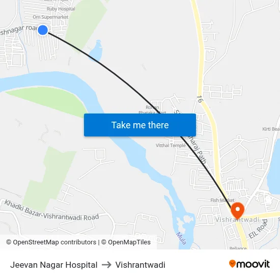 Jeevan Nagar Hospital to Vishrantwadi map