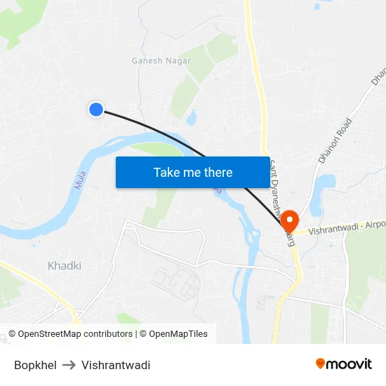 Bopkhel to Vishrantwadi map