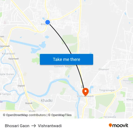 Bhosari Gaon to Vishrantwadi map