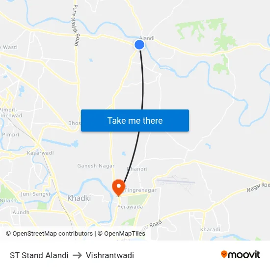 ST Stand Alandi to Vishrantwadi map