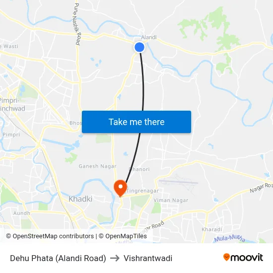 Dehu Phata (Alandi Road) to Vishrantwadi map