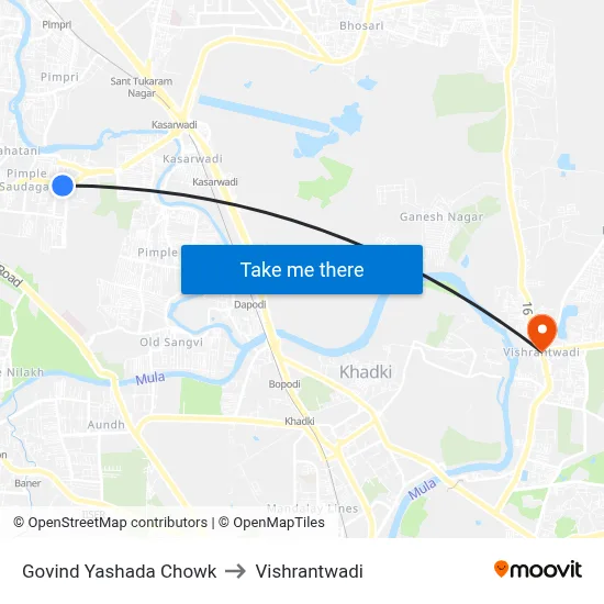 Govind Yashada Chowk to Vishrantwadi map